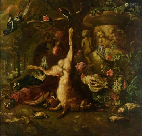 No visible signature (in the manner of Jan Weenix), a still life with poultry, a hare and a Medici vase, 102 x 106 cm