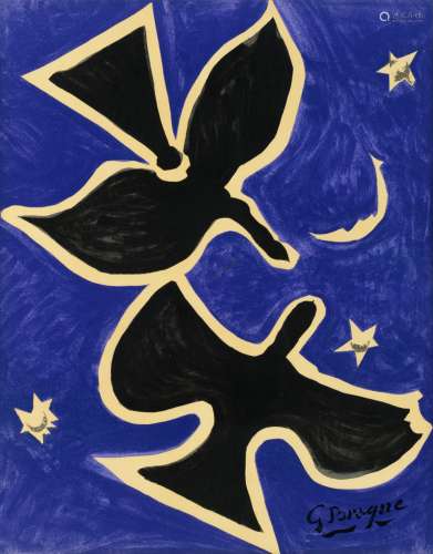 Braque G., the flying birds, silkscreen, 41 x 52 cm, Is possibly subject of the SABAM legislation / consult ‘Conditions of Sale’