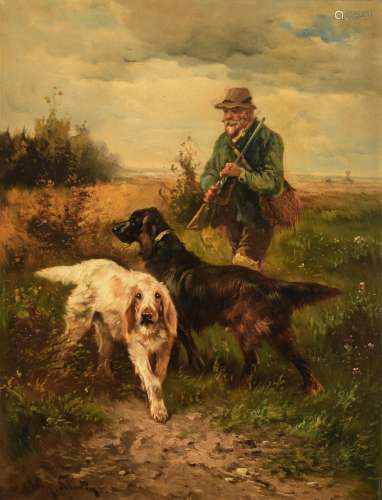 Schouten H., the hunter and his dogs, oil on canvas, 61 x 81 cm