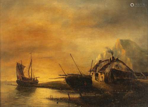 Indistinctly countersigned, the fisherman's house, 19thC, oil on canvas, 41 x 55 cm
