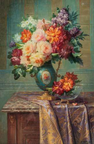 Carlier M., a colourful flower still life, dated 1928 (?), oil on canvas, 60 x 90 cm