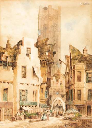 Allen W., a view on Orléans, pencil, watercolour and gouache on paper, 27 x 36,5 cm