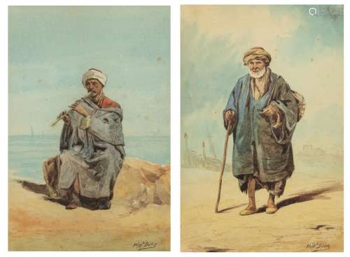 Ballue H. O., two Arab types, watercolour, 19thC, 12,4 x 18, 6 cm