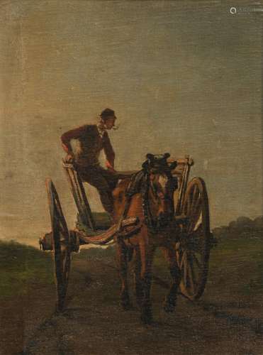 No visible signature (attributed to Theodore Verstraete), a farmer on his horse cart in the Campine, oil on canvas on panel, 33,5 x 44 cm