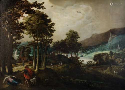 No visible signature, Cephalus and Procris in a landscape, the Southern Netherlands, late 16thC - early 17thC, oil on canvas, 108 x 148 cm