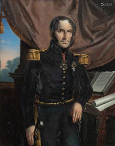 No visible signature, the portrait of Leopold I of Belgium, verre églomisé painting, 19thC, H 28 x W 22,5 cm
