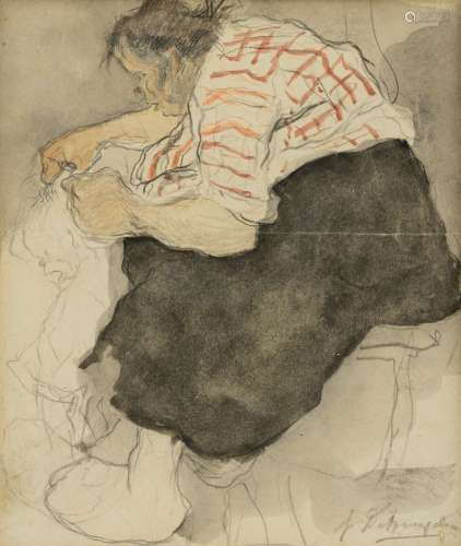 De Bruycker J., a woman washing the hair of her child, pencil and watercolour on paper, 14 x 16,5 cm