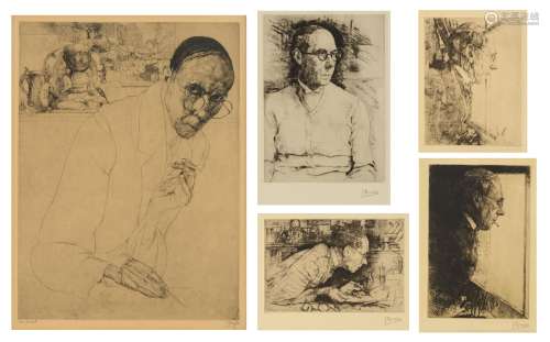 De Bruycker J., 'Mon portrait', etching, N° 15/125, framed, 29,5 x 40 cm, added: four other self portraits by the same artist (three signed, all unframed), 13,9 x 18 - 12,3 x 18 - 16 x 22 - 16 x 22 cm