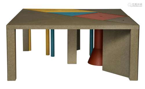 A seven-elements modular 'Tangram' dining table, design by Massimo Morozzi for Cassina, 1983, H 73 - W 170 - D 170 cm
