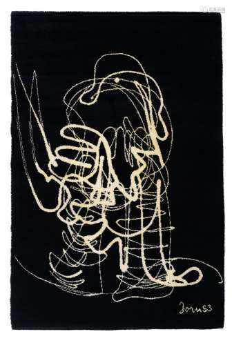 An abstract expressionism woollen rug by Asger Oluf Jorn, mid 20thC, signed 'Jorn (19)53', 273 x 181 cm