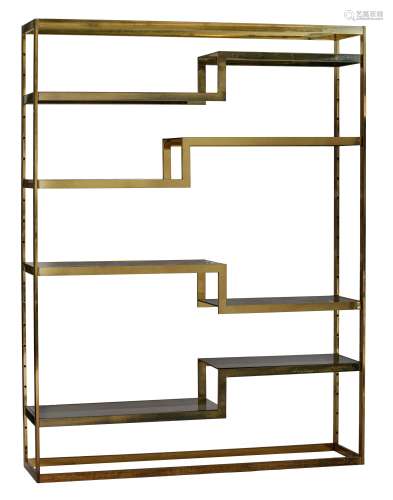 A large vintage Belgo Chrom polished brass and glass shelf, the '80s, H 217 - W 163 - D 40 cm