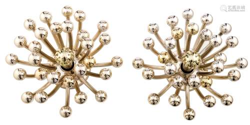 A pair of Pistillino wall or ceiling lights, Studio Tetrarch for Valenti & Co., Italy, chrome plated plastic, H 19 cm