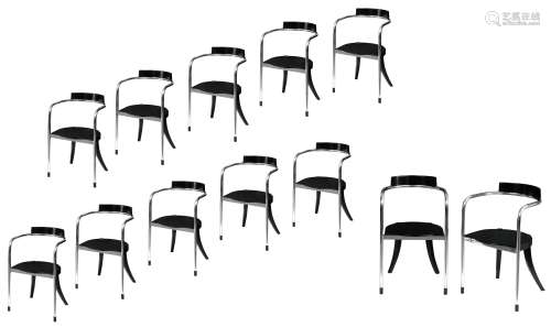 A set of twelve 'Fauno' dining chairs, design by David Palterer for Zanotta, marked Zanotta, made in Italy and labeled, 1987, chromed aluminium and ebonised wood, H 76 - W 47 - D 52 cm
