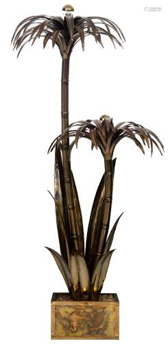 A large vintage '60s brass Maison Jansen palm tree floor lamp, H 160 cm