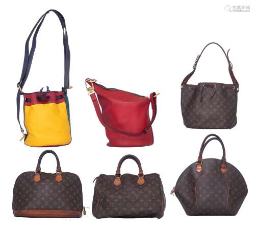 A collection of four Louis Vuitton Monogram handbags and two Delvaux handbags