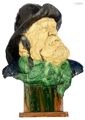 A Flemish earthenware bust of a fisherman, H 55 cm