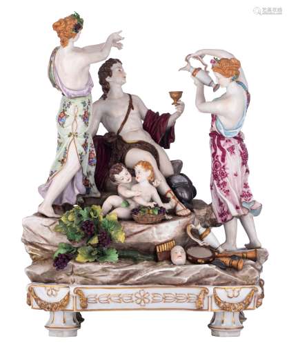 A fine Vienna porcelain group depicting the Bacchus scene of Apollo served by the nymphs, marked, 19thC, H 43 cm