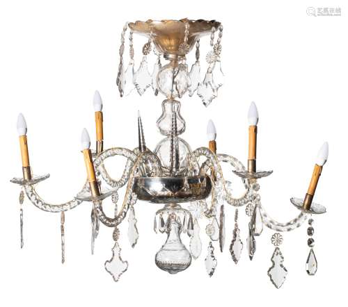 An imposing six-armed Venetian type glass chandelier, H 80 - ø 107 cm,