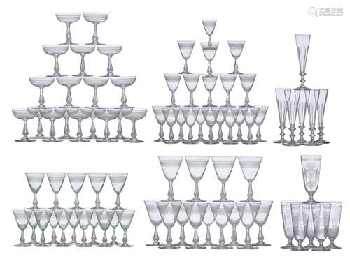 A various collection of crystal cut glass and incised champagne and wine glasses, 79 pieces in total, the champagne glasses Napoleon III, 19th/20thC, H 11 - 19 cm