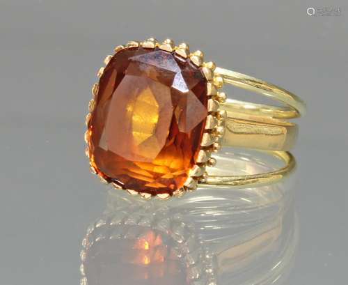 Ring, GG 750, Citrin, 15 x 12 mm, Antikschliff, 9.9 g, RM 17.5