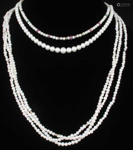 3 Perlenketten mit 585 Goldverschluss, pearl necklace gold lock,3 Perlenketten mit 585