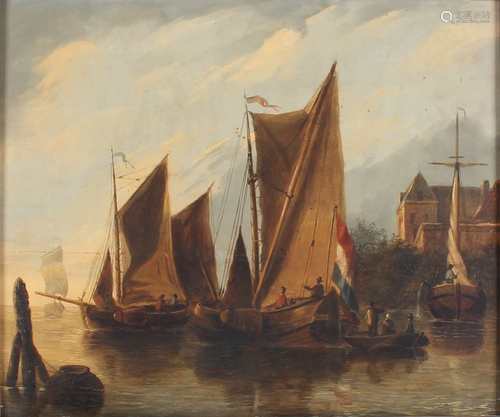 Schiffe im Hafen 1856 Niederlande, Monogrammist des 19. Jahrhunderts, vessels at the harbor,