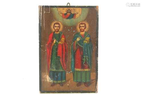 Ikone Cosmas und Damian, icon Christ with 2 saints,Ikone Cosmas und Damian, icon Chris