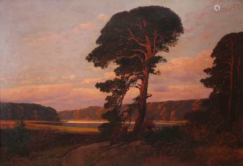 Rudolf Hellgrewe (1860-1926) Landschaft im Abendrot, red sunset landscape,Rudolf Hellg