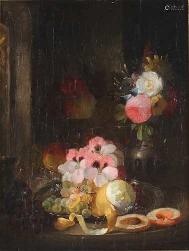 George Lance (1802-1864) Stillleben mit Früchten und Blumen, still life of fruit and flowers,/