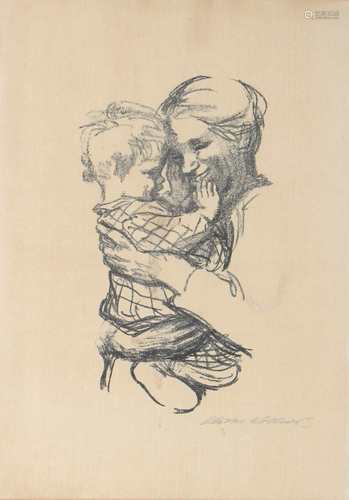 Käthe Kollwitz (1867-1945) Mutter mit Kind auf dem Arm, handsigniert,Käthe Kollwitz