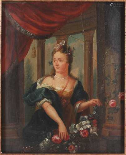 Altmeister 18./19. Jahrhundert Frauenportrait mit Blumen, portrait of a women with flower,b