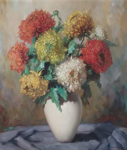 Helmuth Andreas Volkwein (1920-2004) Blumenstillleben, Chrysanthemen Strauss, floral still life,