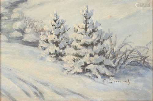 Max Clarenbach (1880-1952) Wintertag mit verschneiten Tannen, winterday with snowy fir trees,/b