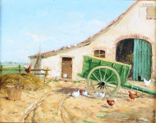 Fritz Möritz (1922-1994) Bauernhof mit Hühnern, farmstead with chickens,Fritz Mörit