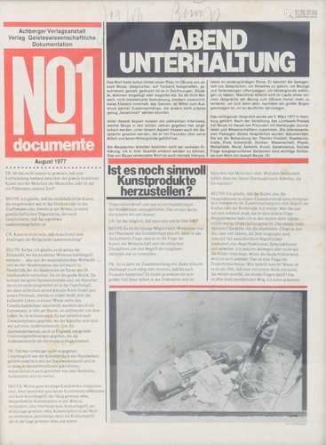 Joseph Beuys (1921-1986) Zeitung Titelblatt Documente No.1, signiert, news paper,Josep