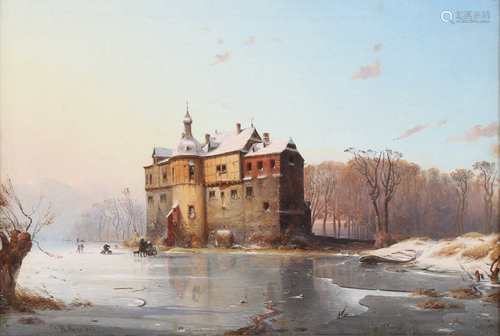 Carl Hilgers (1818-1890) Winterlandschaft mit Wasserschlösschen 1845, winter landscape with wat