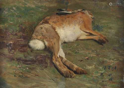 Max Hünten (1869-1936) Erlegter Hase 1898, slain rabbit,Max Hünten (1869-1936) Erleg