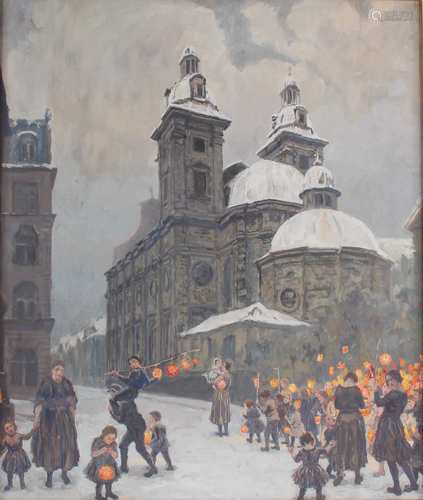 Hubert Ritzenhofen (1879-1961) Martinszug in der Altstadt, St. Martin parade at the historic cit