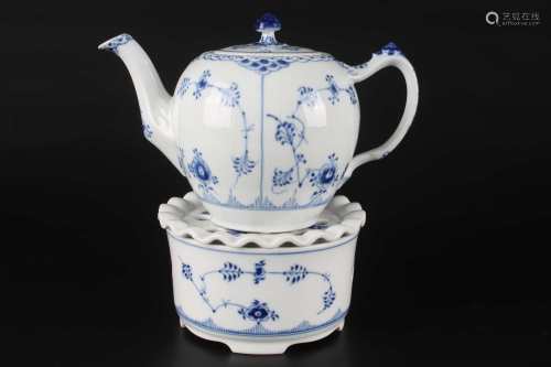 Royal Copenhagen Musselmalet Teekanne mit Stövchen, tea pot and tea warmer,Royal Cope
