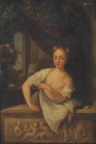 Altermeister 19.Jahrhundert, Junge Frau am Fenster, young woman at the window, 17./18th century,