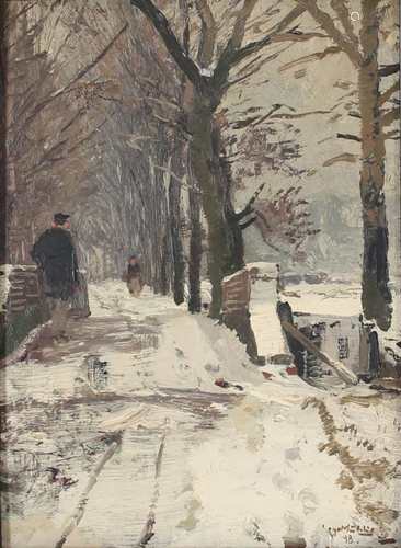 Hugo Mühlig (1854-1929) Allee bei Düsseltal im Winter, avenue in Düsseltal,Hugo Mü