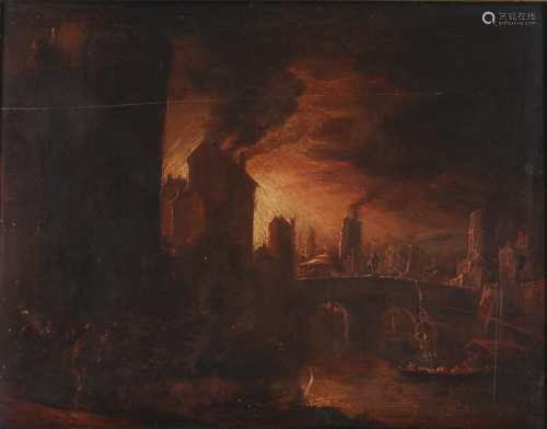 Egbert Lievensz. van der Poel (1621-1664) zugeschrieben, brennende Stadt, burning town,br /