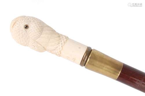 Spazierstock mit Elfenbein Vogelkopfgriff, 19. Jahrhundert, walking cane ivory 19th century,