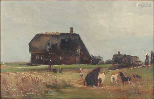 Joachim Heinrich Wrage (1843-1912) Bauernhof in Holstein, farmstead,Joachim Heinrich W