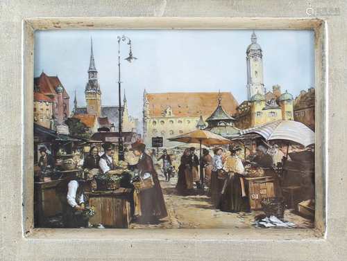 Miniaturmalerei belebter Viktualienmarkt wohl Johann Niklas (*1936), miniature painting,br