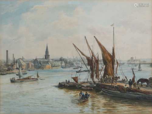 A. Dawsen - Themse am Battersea Reach von 1889, river Thames at Battersea Reach,A. Daw