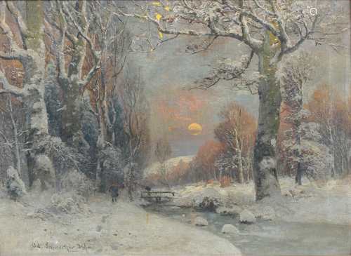 Adolf Gustav Schweitzer (1847-1914) winterliche Waldlandschaft, winter forest with small creek,