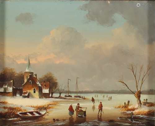 Niederlande um 1900, Winterlandschaft mit Personen, winter landscape,Niederlande um 19