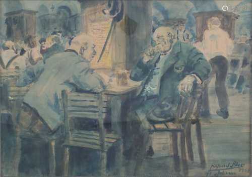 Richard Bloos (1878-1956) Im Restaurant Schiffchen in Düsseldorf, at the restaurant,R