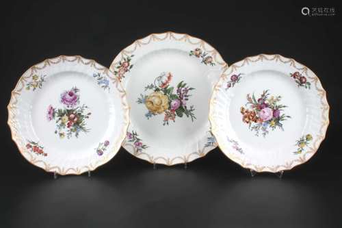 Royal Copenhagen 3 große Teller / Platzteller Sächsische Blume, 1870-1890, collection plates,